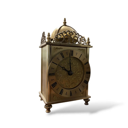 Vintage Brass Lantern Clock by Greenhall | Ornate Wind-Up Mantel Clock with Roman Numerals