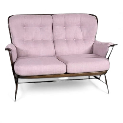 Ercol Everest Sofa – Two-Seat Loveseat | Dark Beech Frame, Dusty Pink Upholstery