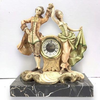 Vintage West Germany Resin Figural Clock Carrara Marble Base