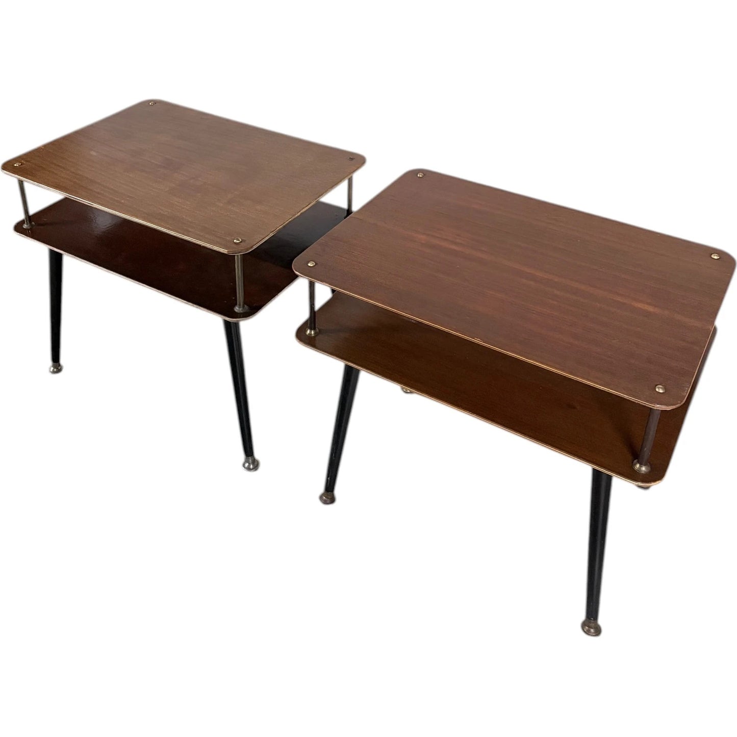 Mid-Century Bedside Tables – Atomic Style Two-Tier Nightstands with Walnut Finish