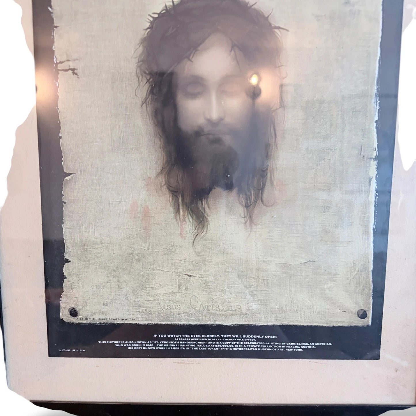 Framed “Head of Christ” Print on Linen – After Gabriel Cornelius von Max