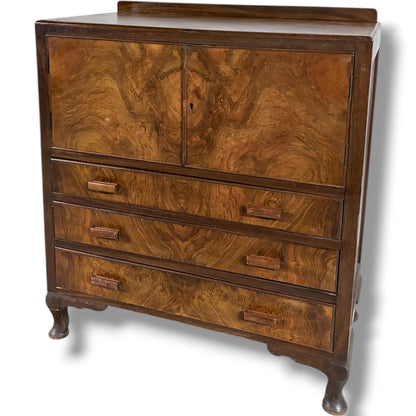 Walnut Burr Cabinet - Vintage Storage Cabinet With Solid Wood Handles & Curved Pad Feet — view 6