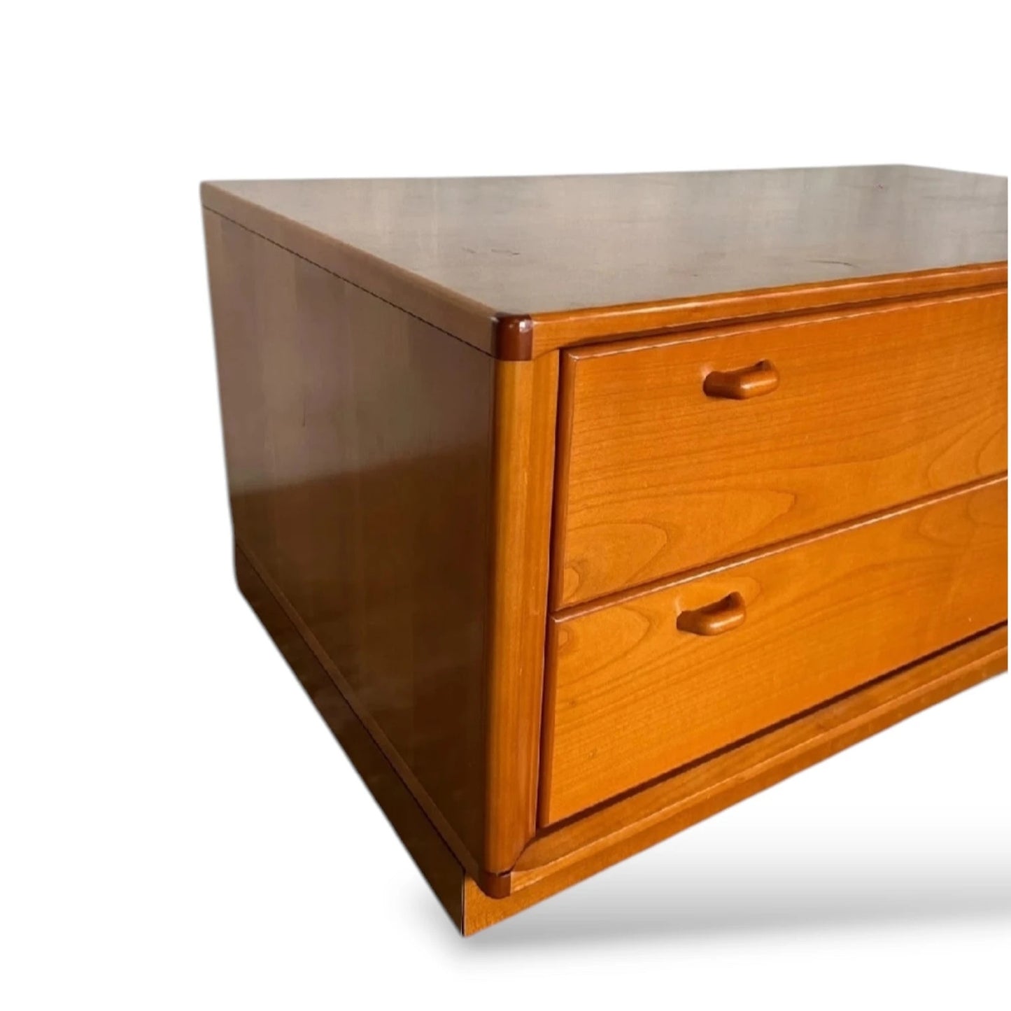 Vintage German Teak Veneer Low Chest of Drawers – Mid-Century Modern 2-Drawer Cabinet