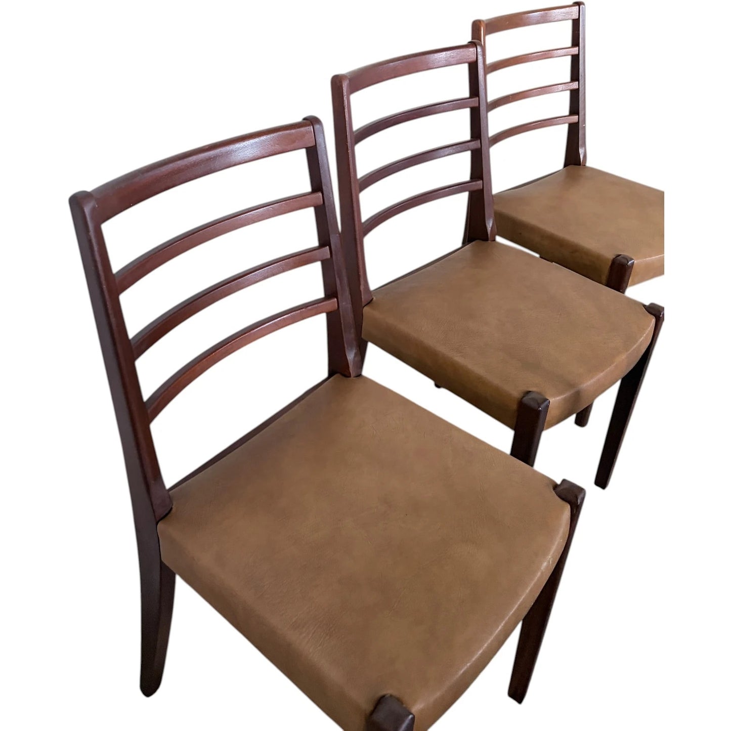 Ladder Back Dining Chairs – Set of Four Mid Century Vintage Afromosia Wood Seats