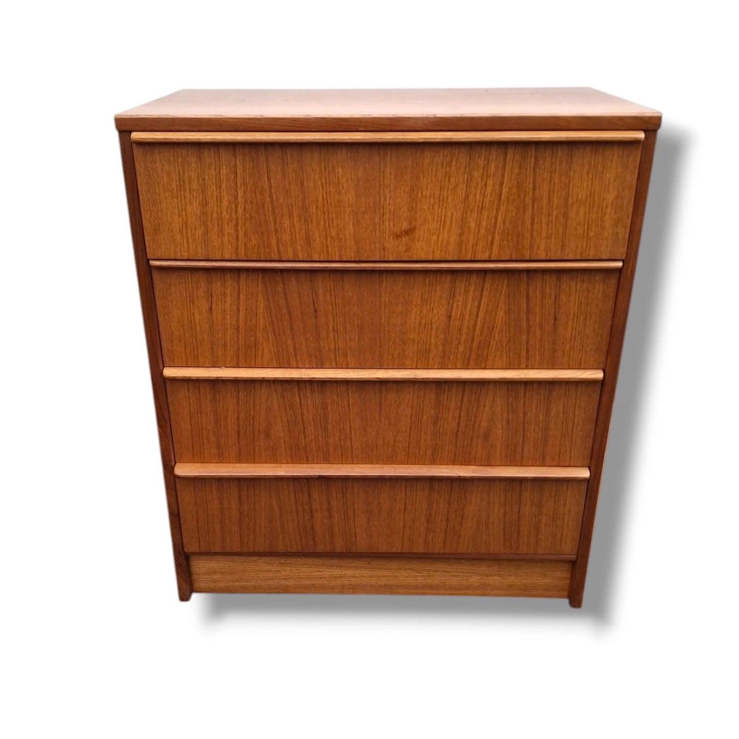 Mid-Century Teak Chest | Vintage Four Drawer Dresser With Solid Wood Handles