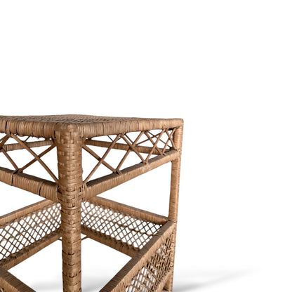 Vintage Bamboo Side Table | Square Rattan Accent Table