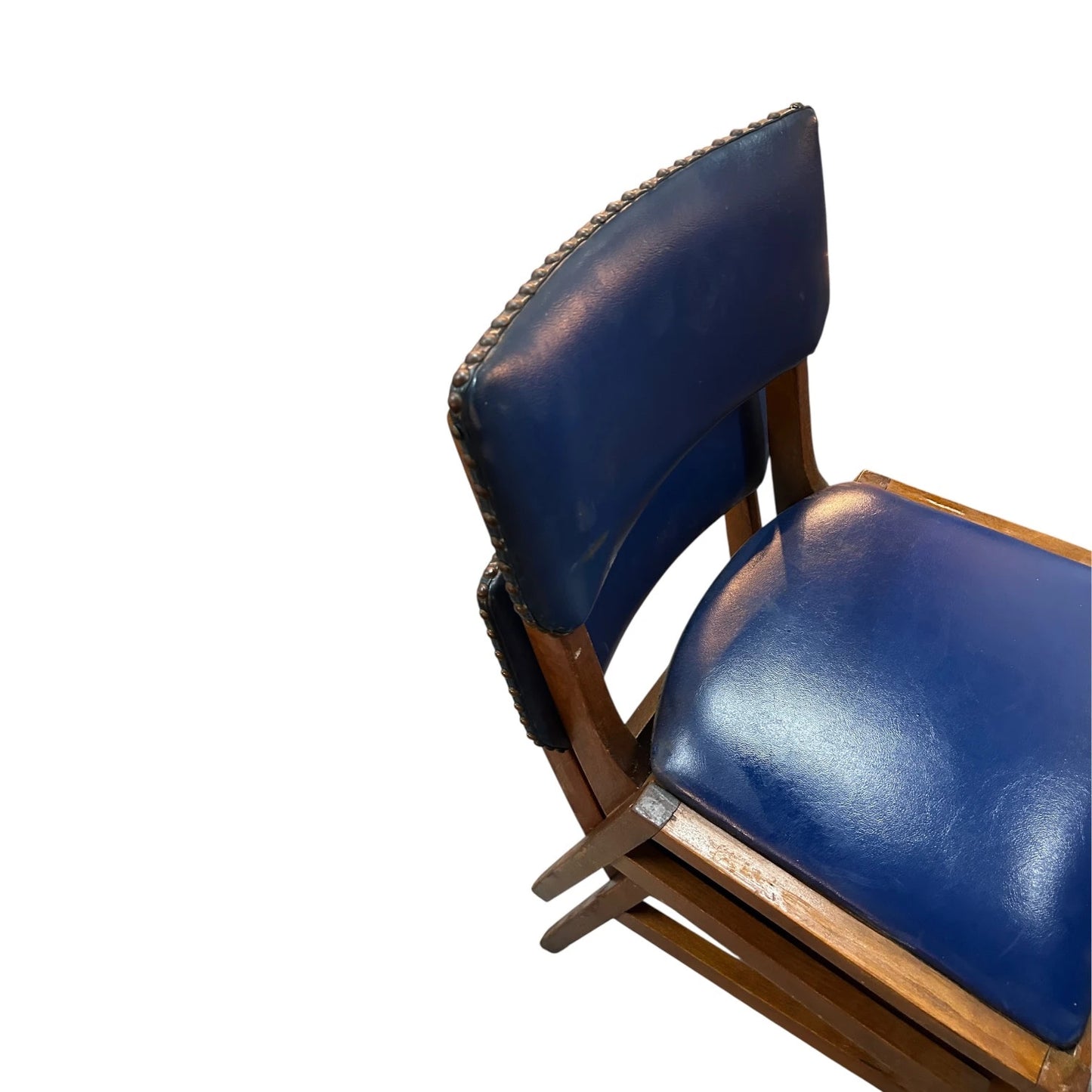 Set of 4 Vintage 1960s Ben Stoe Stacking Dining Chairs – Blue Vinyl & Teak Frame