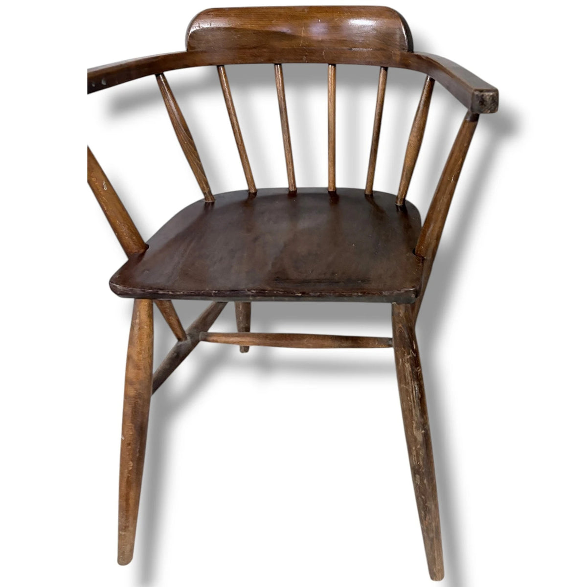 Vintage Oak Captain Chair - Classic Bentwood Dining Chair With Spindle Back Design