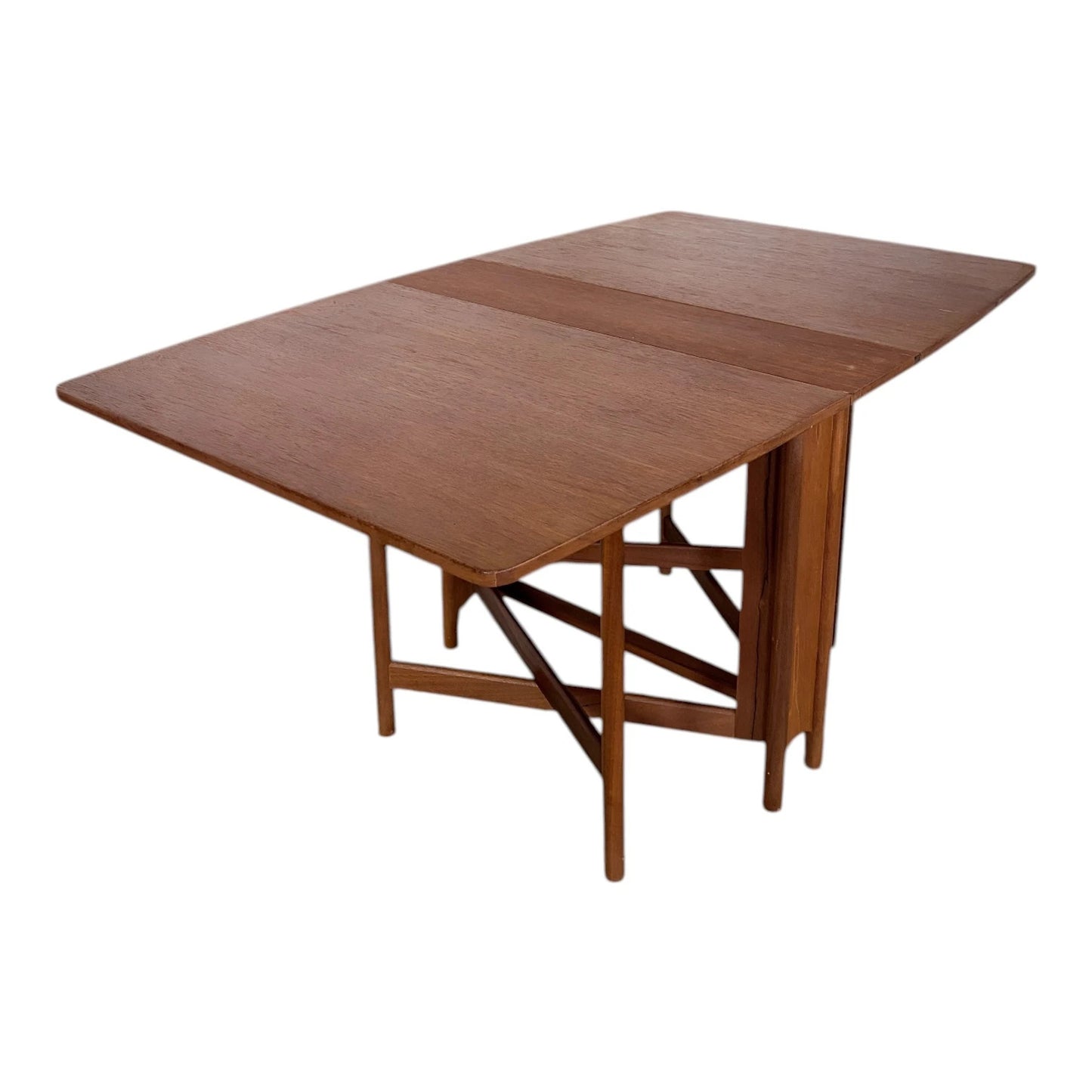 Vintage Teak Dining Table - Mid Century Folding Drop Leaf Table With Elegant Tapered Legs