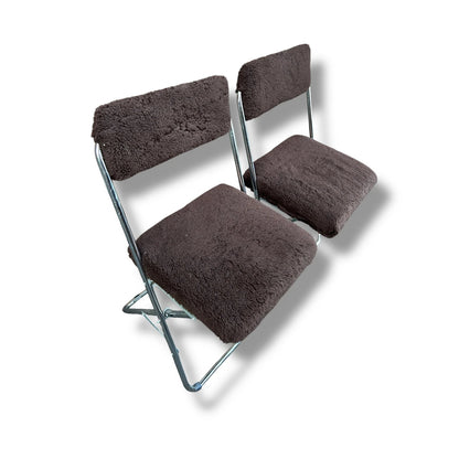 Mid Century Modern Pair of Chocolate Brown and Chrome Space Age Folding Chairs