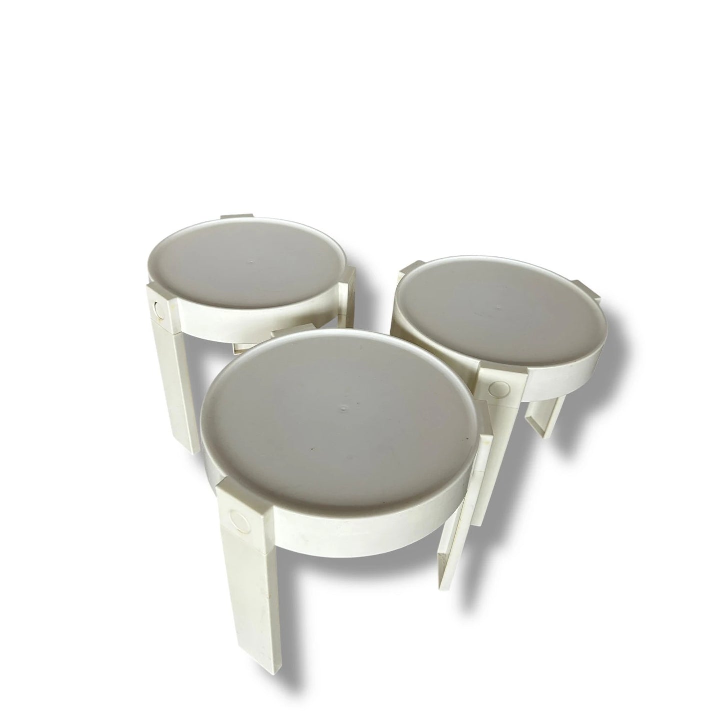 Vintage 1970s Dutch Space Age Stacking Tables – White Modular Plastic Side Tables