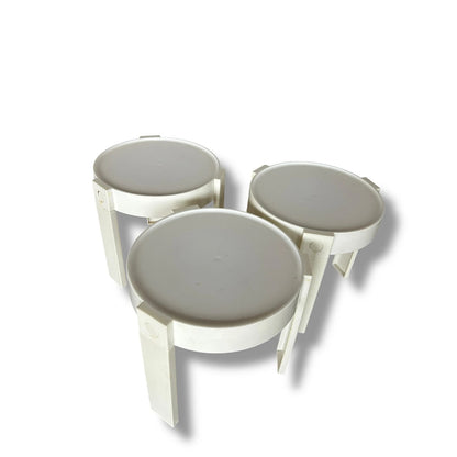 Vintage 1970s Dutch Space Age Stacking Tables – White Modular Plastic Side Tables