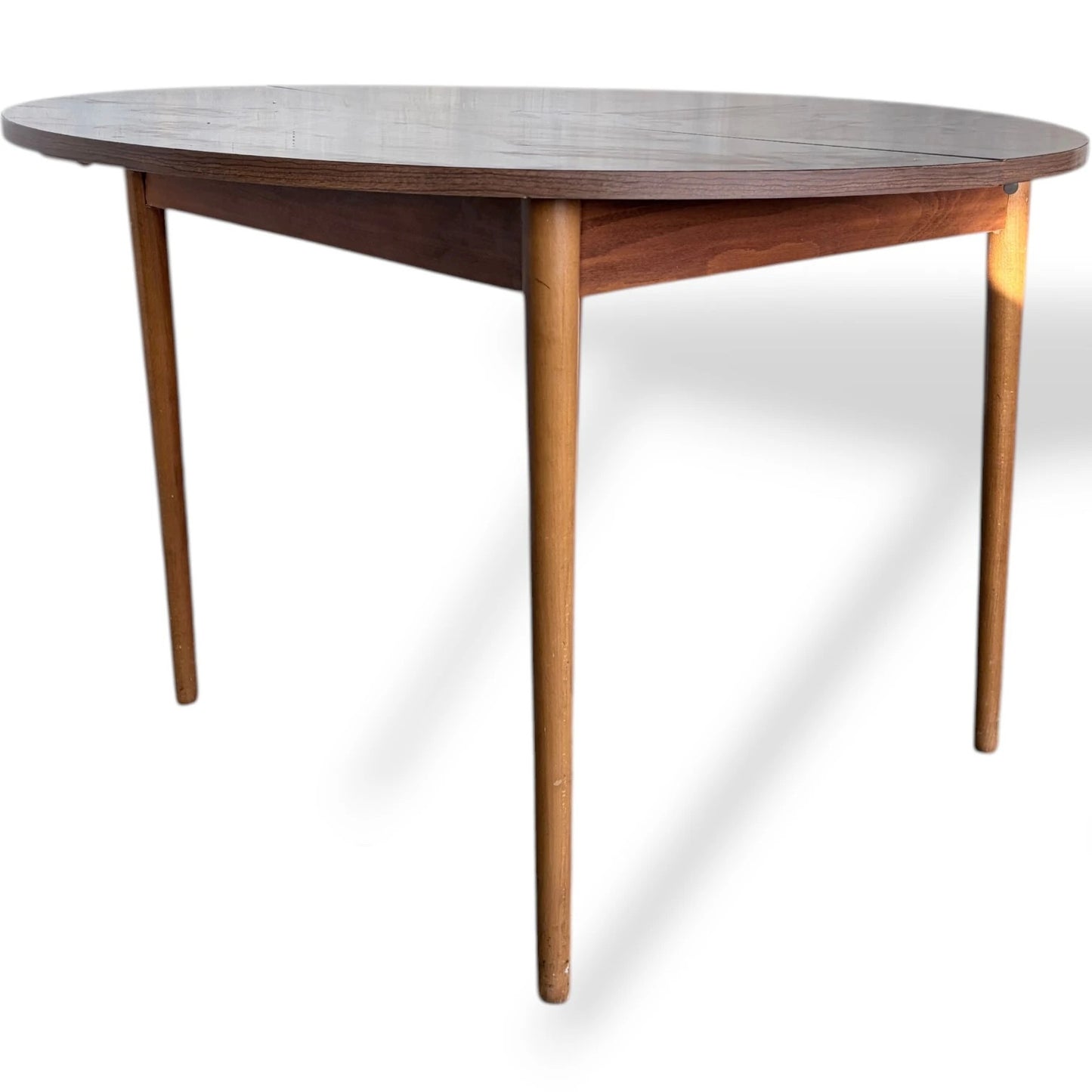 Vintage Round Dining Table With Hidden Extension Leaf | Mid Century Formica Top