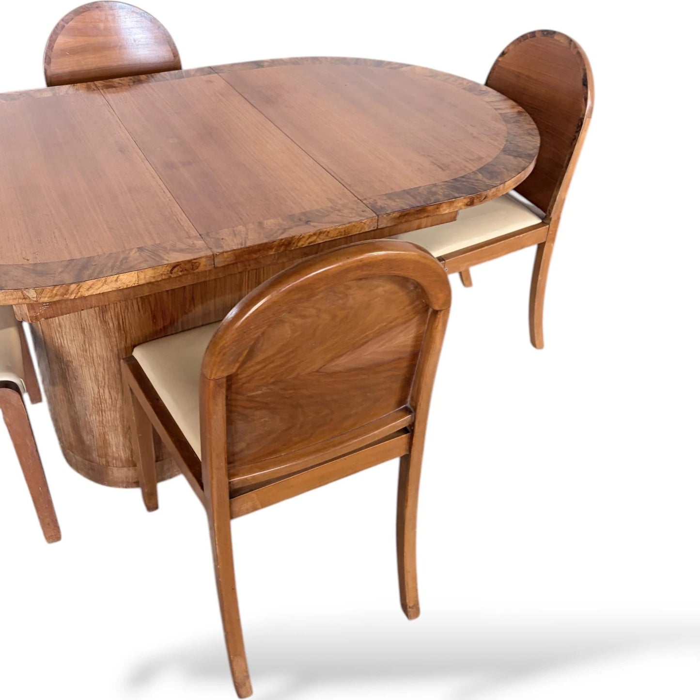 Art Deco Walnut Dining Table – Extending Vintage Dining Suite with Chairs