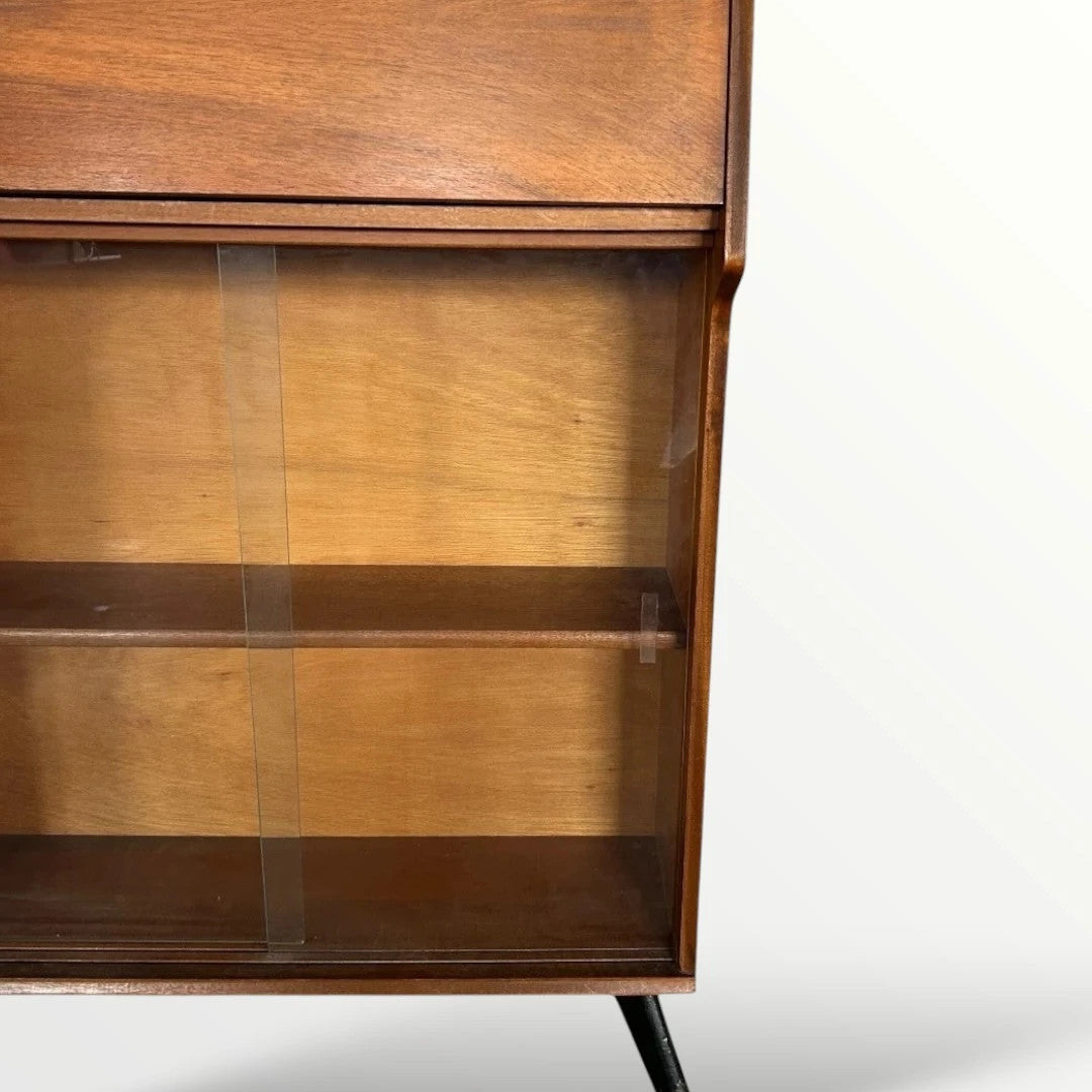 Mid-Century Teak Drinks Cabinet Bureau – Compact Writing Desk & Display Unit
