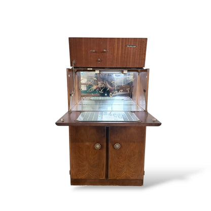 Mid-Century Walnut Drinks Cabinet – Mirrored Cocktail Bar
