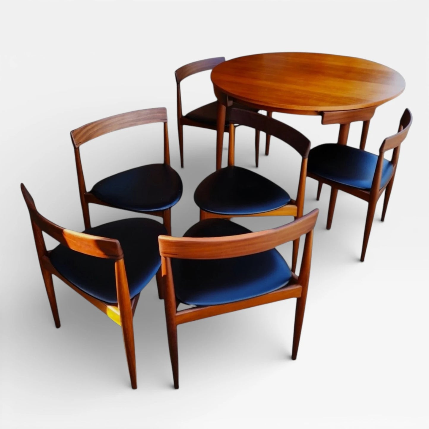 Danish Teak Dining Set | Hans Olsen Roundette Teak Round Table with Nesting Chairs