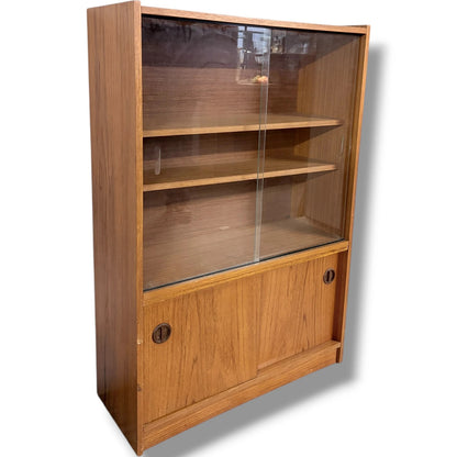 Danish Sliding Glass Bookcase | Mid Century Teak Veneer Cabinet With Adjustable Shelving — view 6