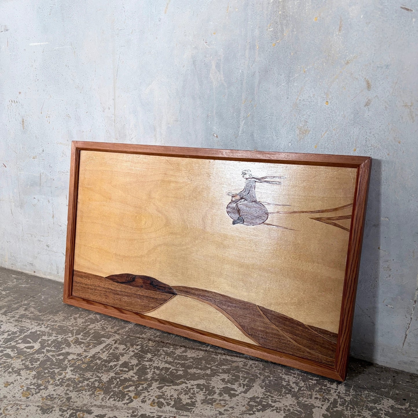 Mid Century Handcrafted Wood Marquetry Landscape Wall Art – Framed