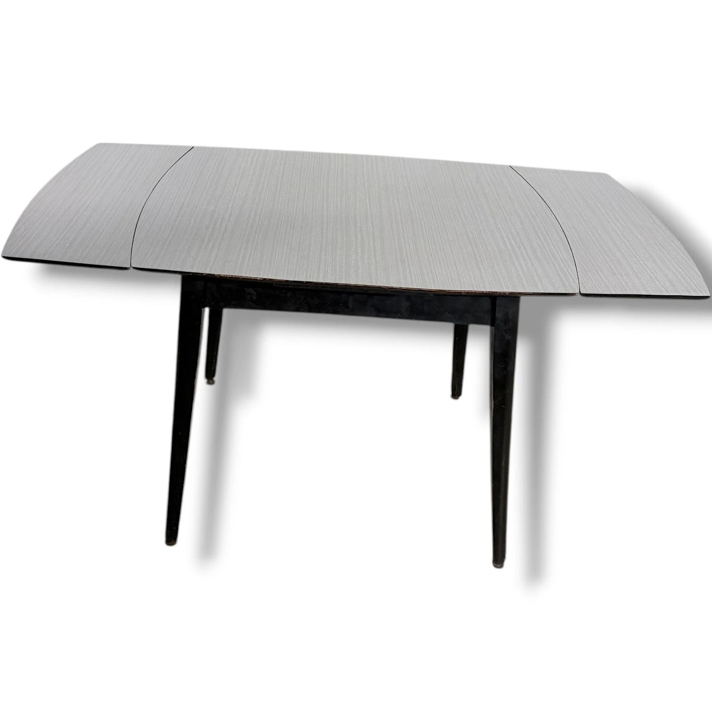 Extendable Dining Table – White Formica Top with Black Legs | Mid-Century Vintage Design