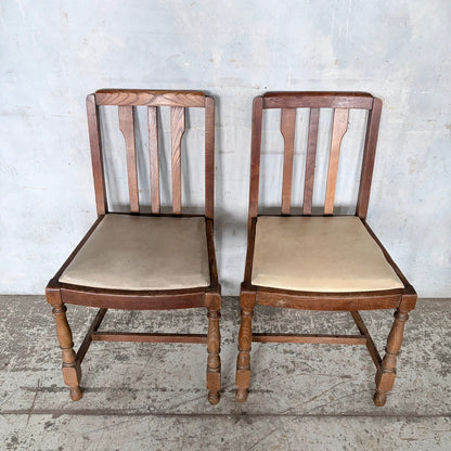 Pair of 1950s Solid Oak Dining Chairs with Turned Legs