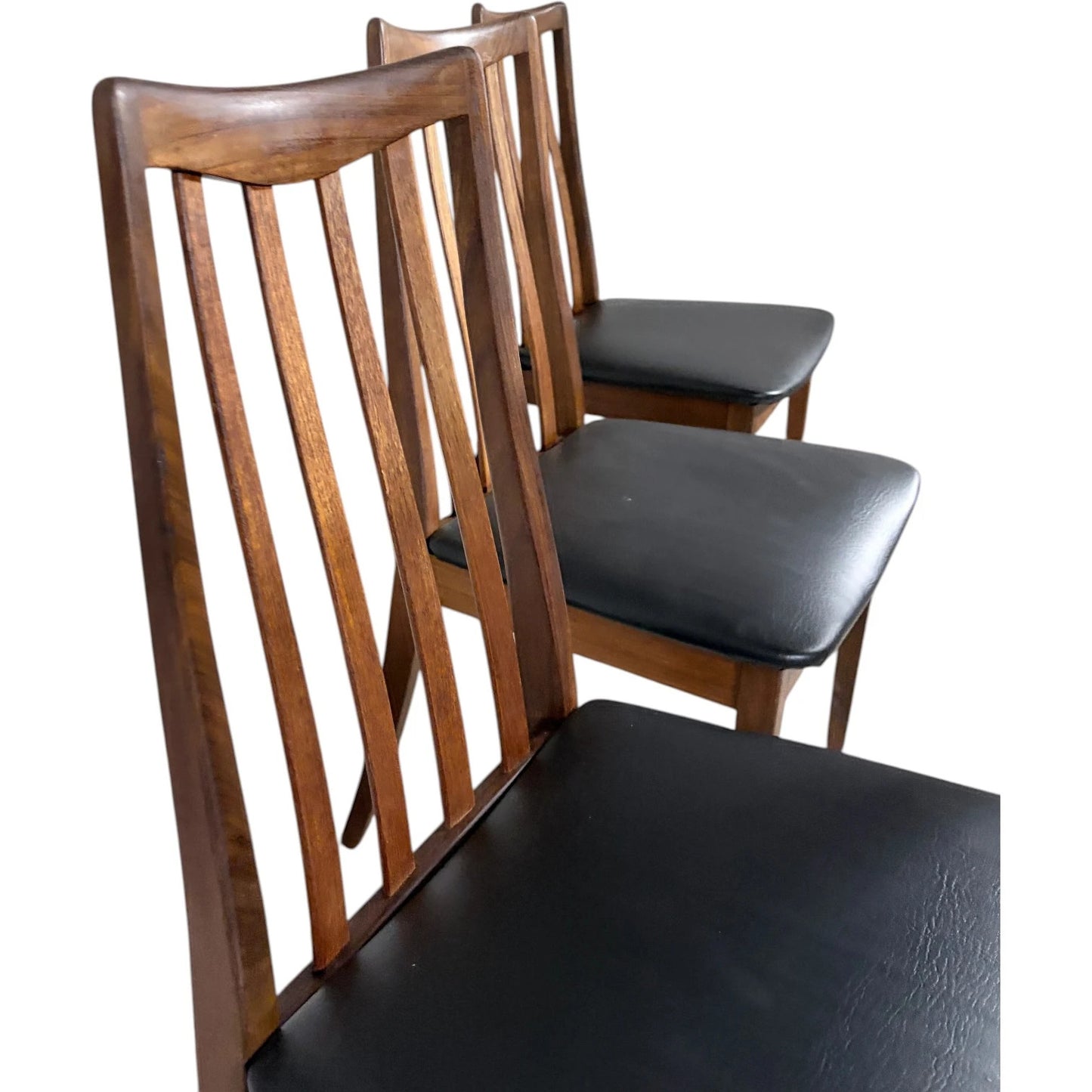 G Plan Teak Dining Chairs - Set of Four Vintage Mid Century Chairs with Black Vinyl Seats
