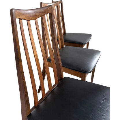 G Plan Teak Dining Chairs - Set of Four Vintage Mid Century Chairs with Black Vinyl Seats