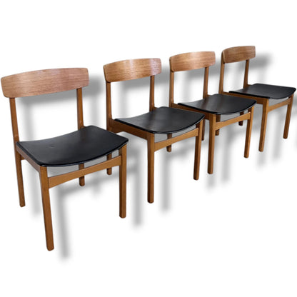 Vintage Teak Dining Chairs Set of Four – Mid Century Modern Vinyl Seats