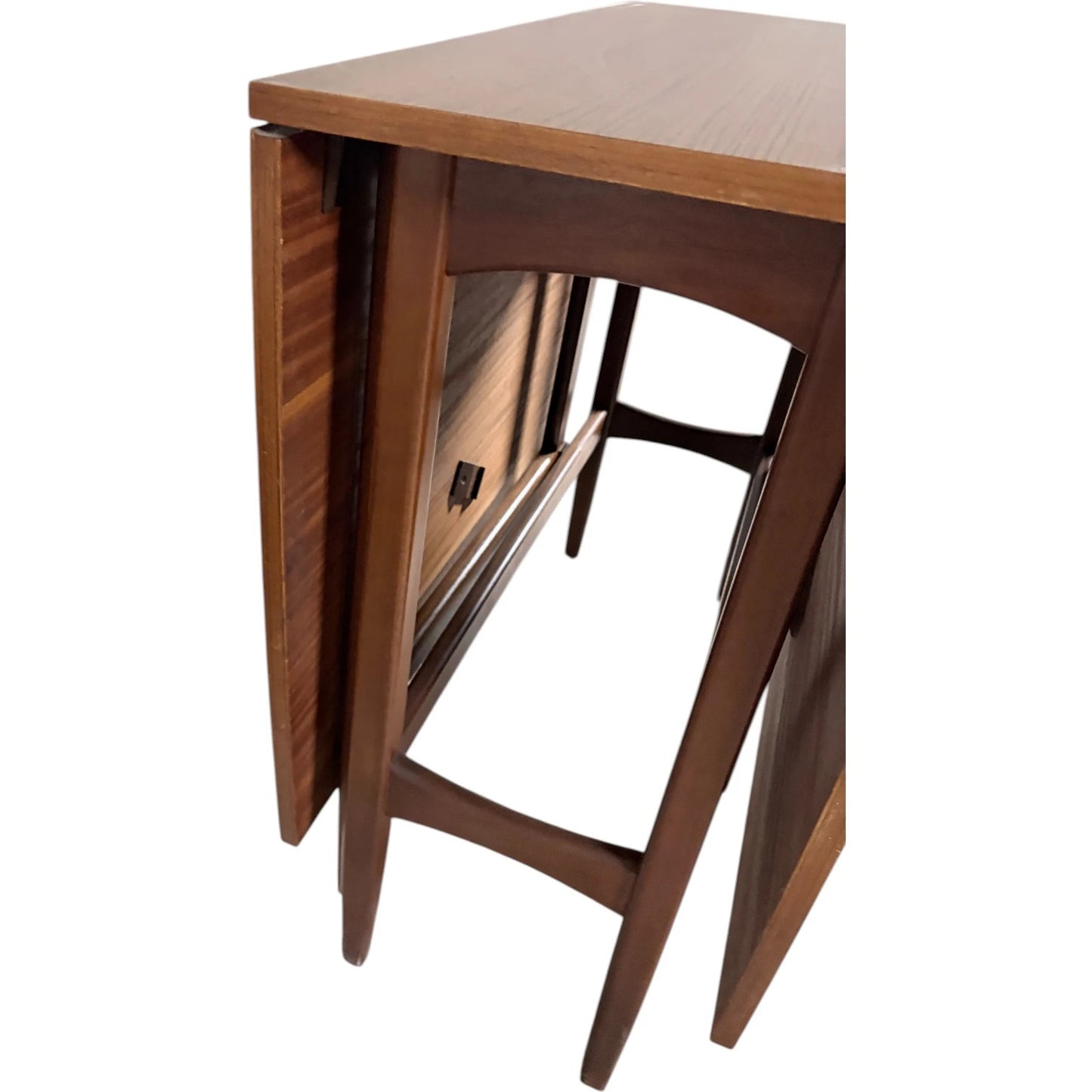 Drop Leaf Dining Table | Mid Century Compact Teak Furniture Piece with Formica Top