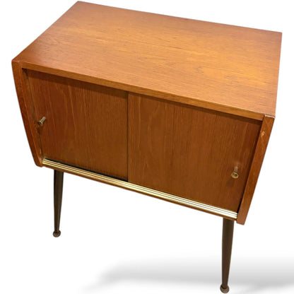 Mid Century Teak Cabinet – Compact Vinyl Record Storage with Sliding Door