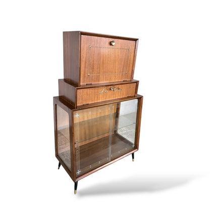 Turnidge Mid-Century Cocktail Cabinet – 1950s Drinks Bar with Etched Glass Display