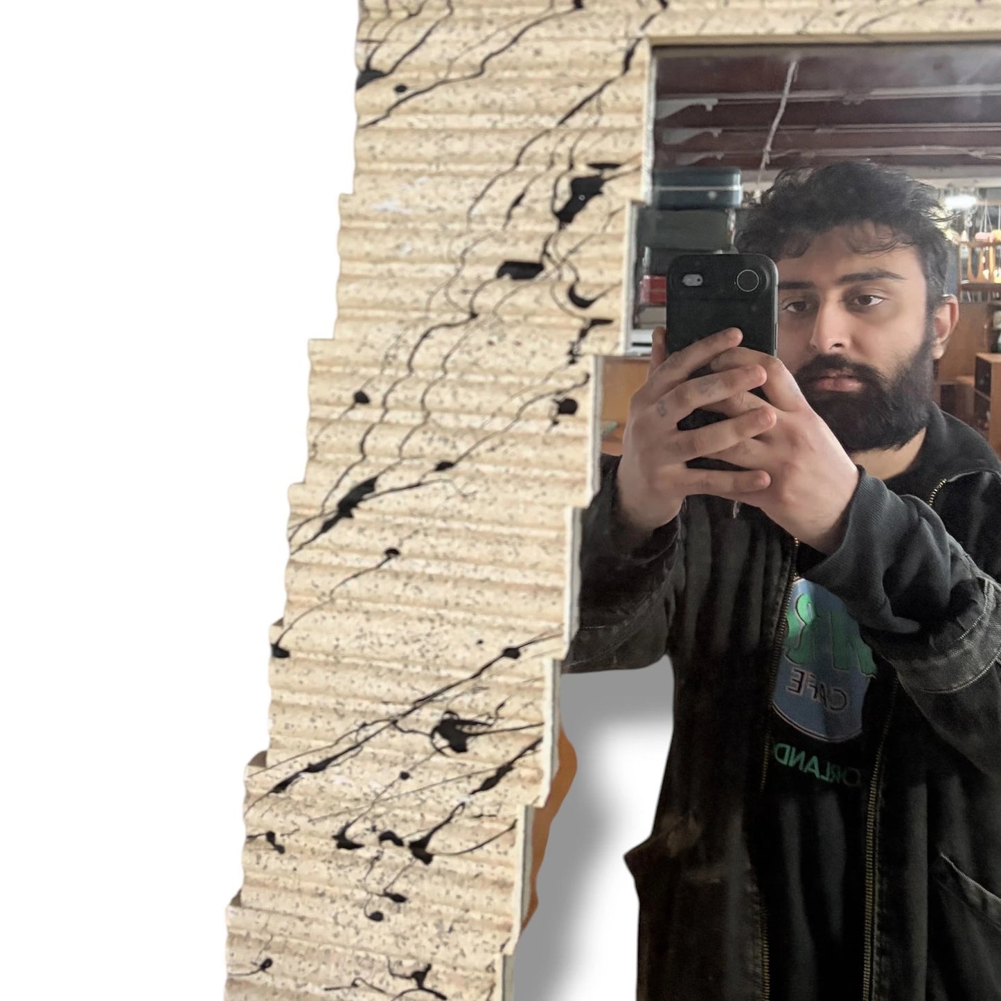 Textured Wall Mirror – Vintage Modernist Sculptural Frame | Neutral Tone Statement Piece