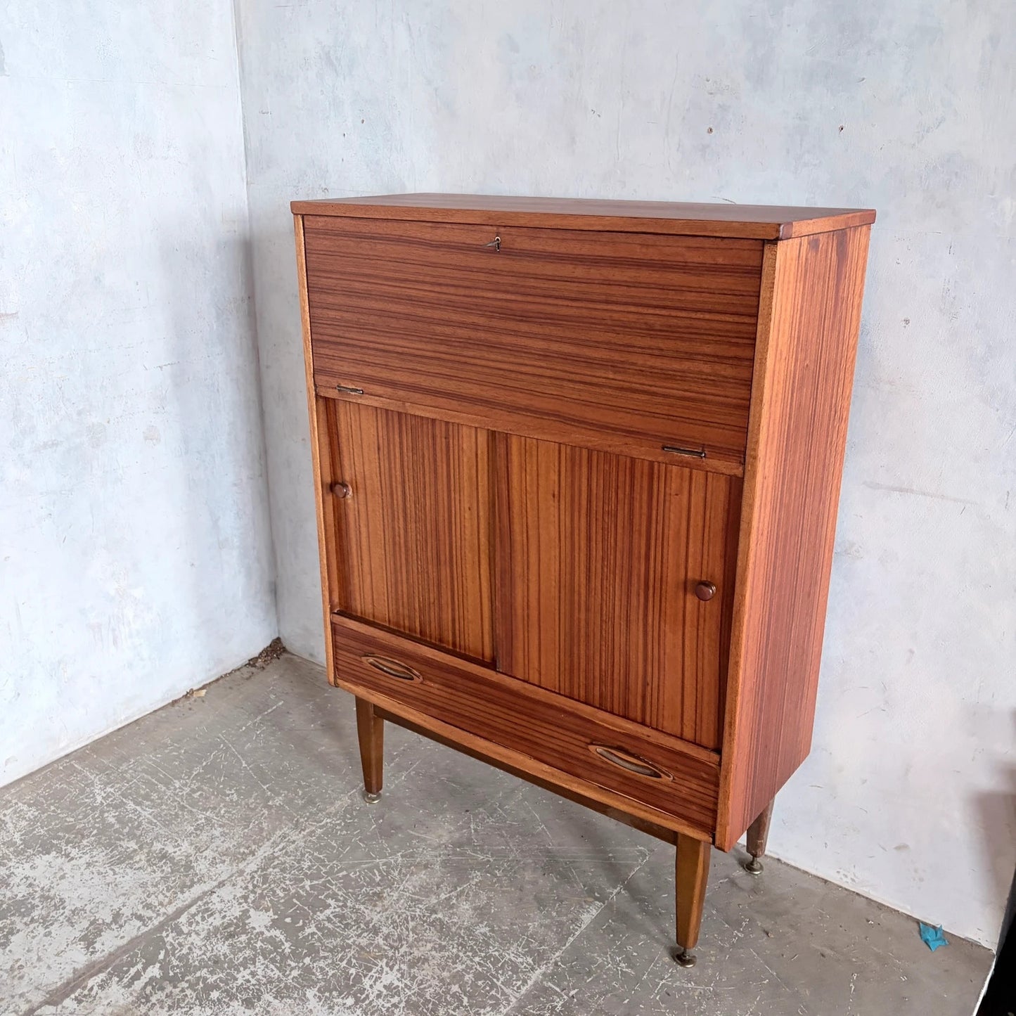 Mid Century Jentique Walnut & Teak Bureau Cabinet / Home Office Secretary Desk