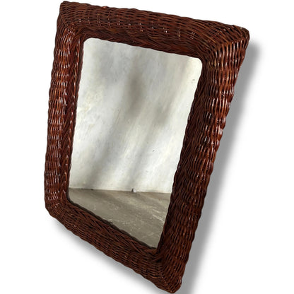 Vintage Wicker Bamboo Mirror | Rectangular Rattan Wall Mirror