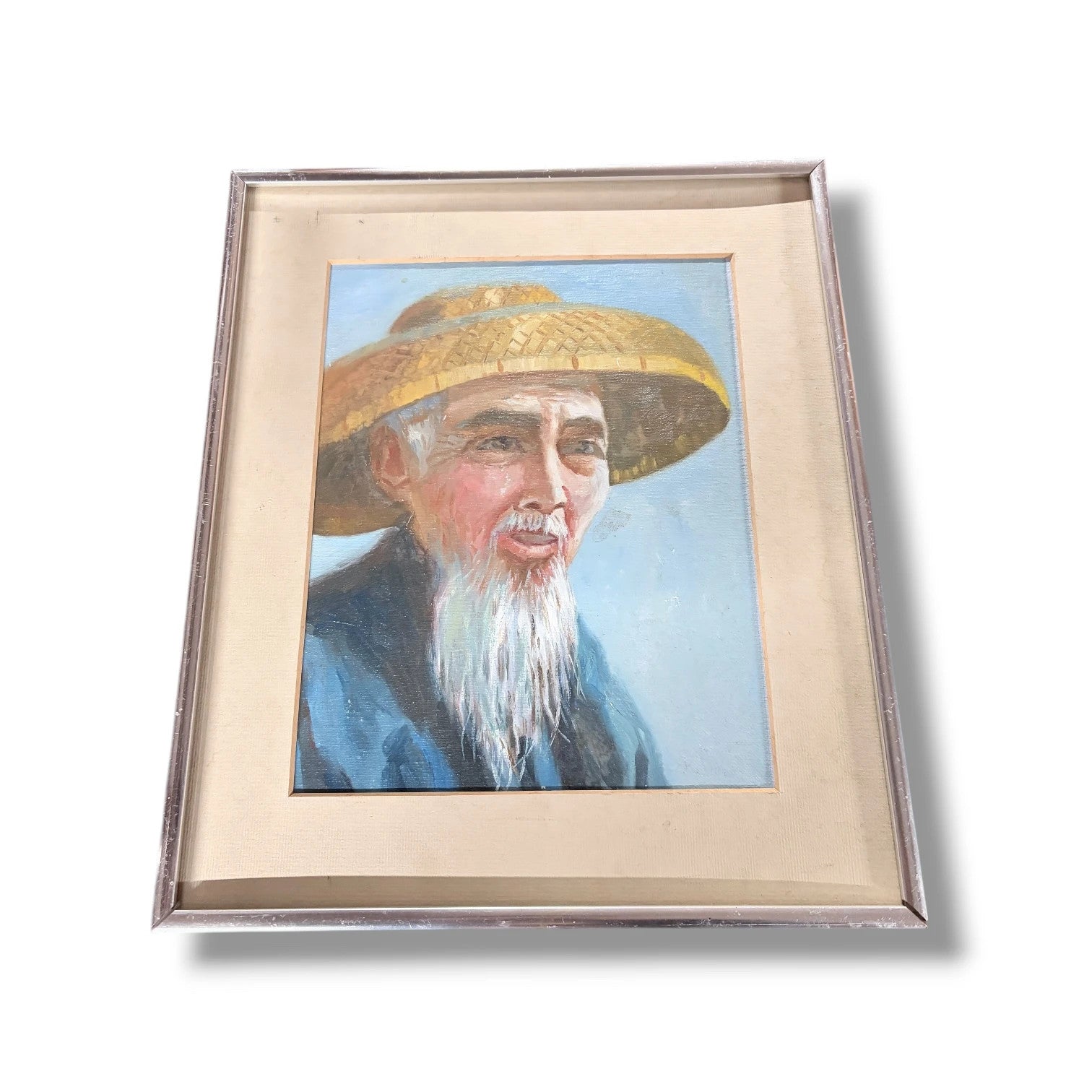 Vintage Chinese Oil Painting – Framed Elderly Man Portrait With Traditional Brushwork — view 7