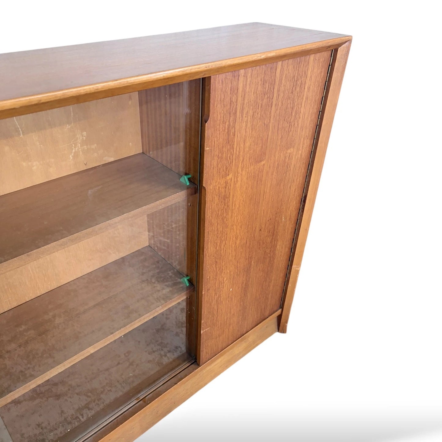 Teak Bookcase With Sliding Glass Doors – Mid Century Adjustable Shelving Cabinet