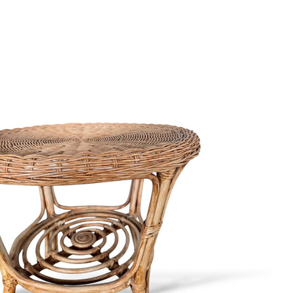 Vintage Bamboo Round Side Table – Small Rattan Accent Table