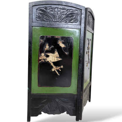 Japanese Lacquered Two-Panel Folding Screen – Hand-Carved & Painted Divider