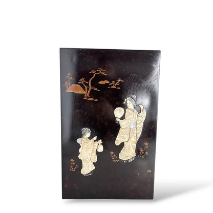 Pair of Vintage Japanese Mother-of-Pearl Panels – Ebonised Wood