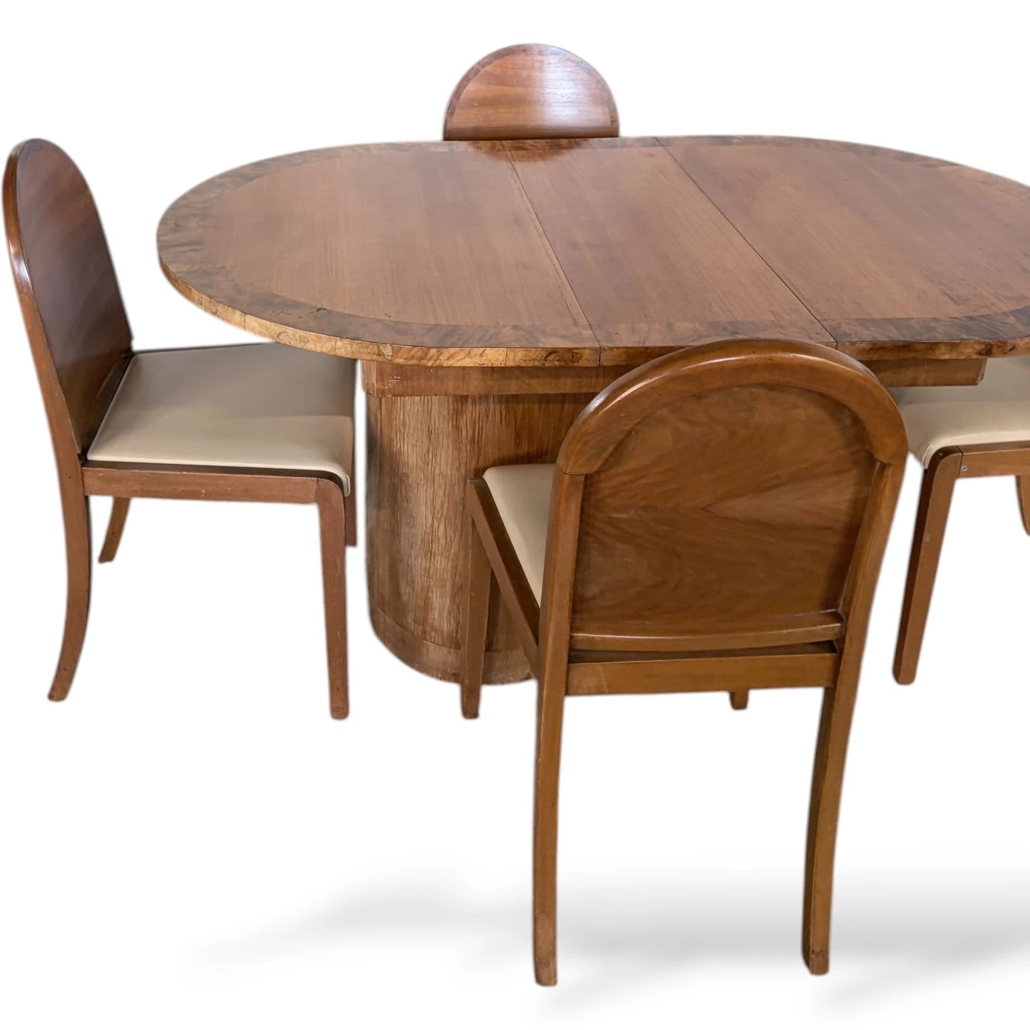 Art Deco Walnut Dining Table – Extending Vintage Dining Suite with Chairs