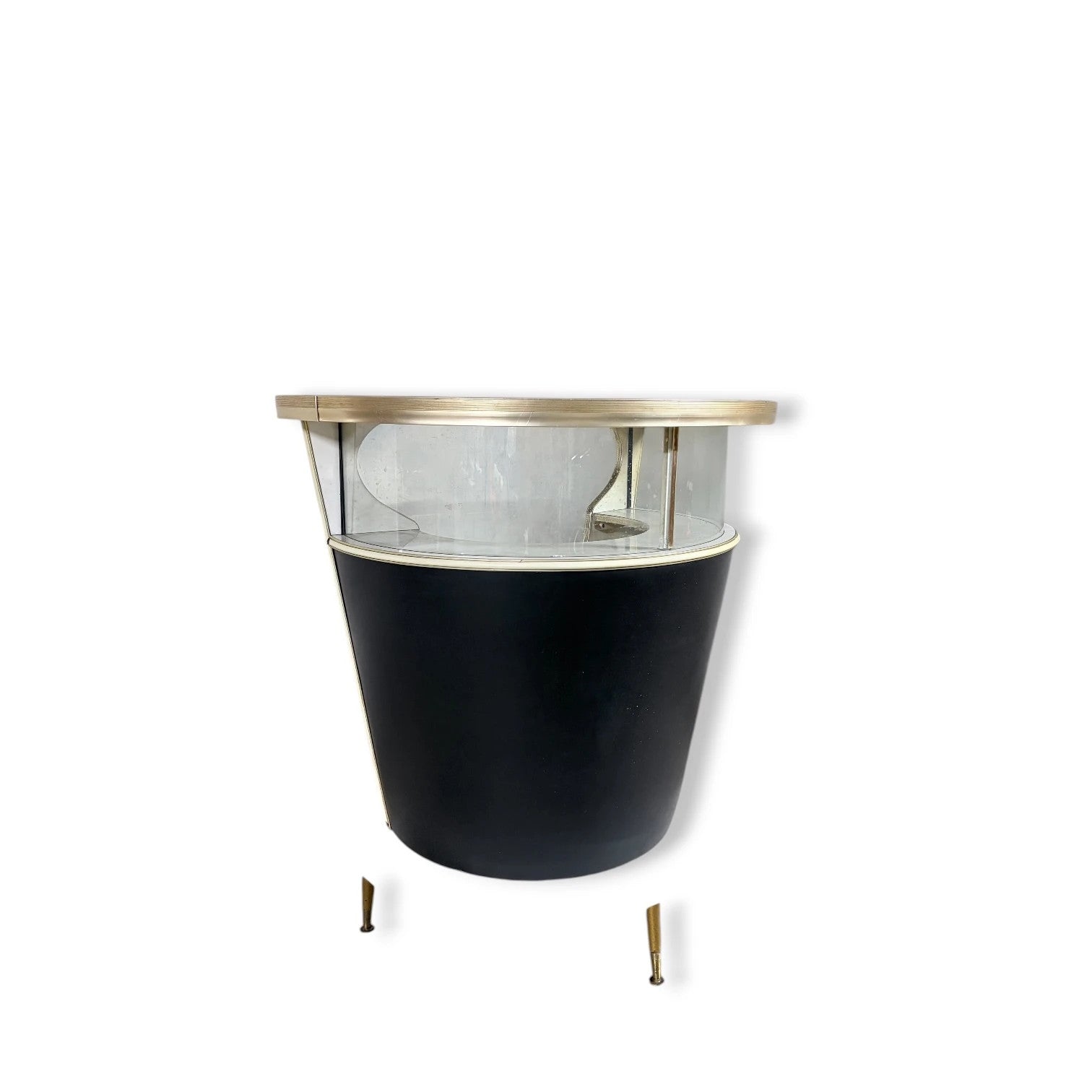 Mid-Century Drinks Bar – Space Age Black Brass Bar with Glass Panels & Formica — view 7