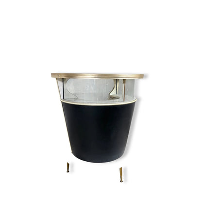 Mid-Century Drinks Bar – Space Age Black Brass Bar with Glass Panels & Formica — view 7