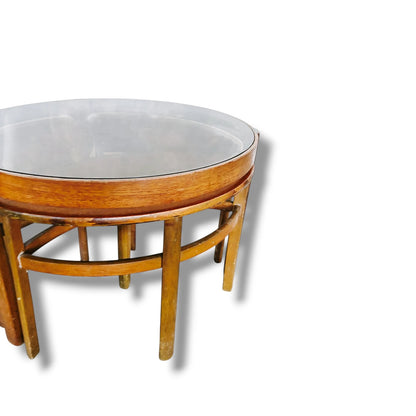 Nathan “Trinity” Nest of Tables – Mid-Century Teak with Smoked Glass Top