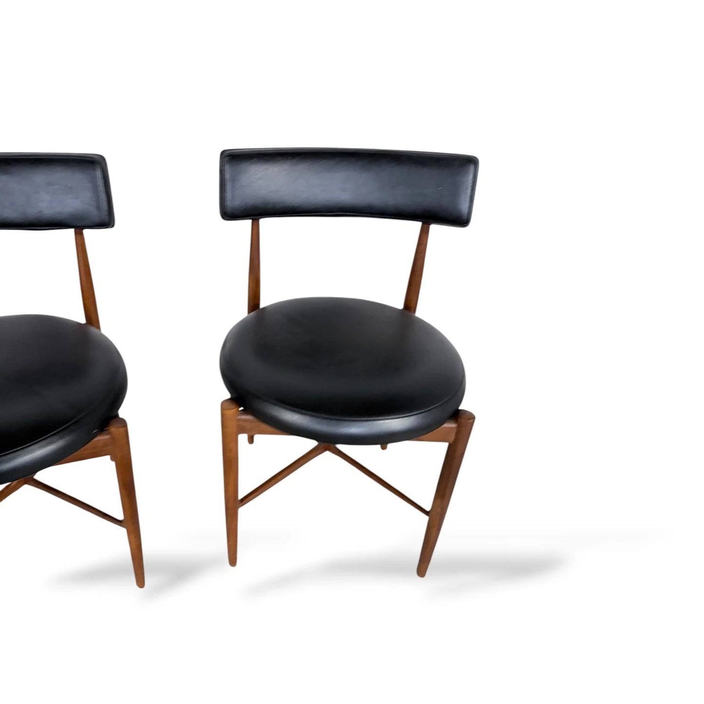 Pair of G Plan Afromosia Teak Dining Chairs – Black Vinyl Seats, 1960s Mid-Century Modern