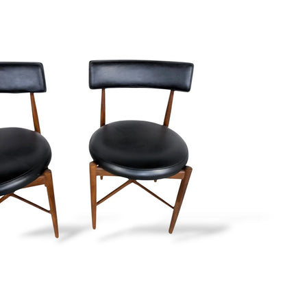 Pair of G Plan Afromosia Teak Dining Chairs – Black Vinyl Seats, 1960s Mid-Century Modern
