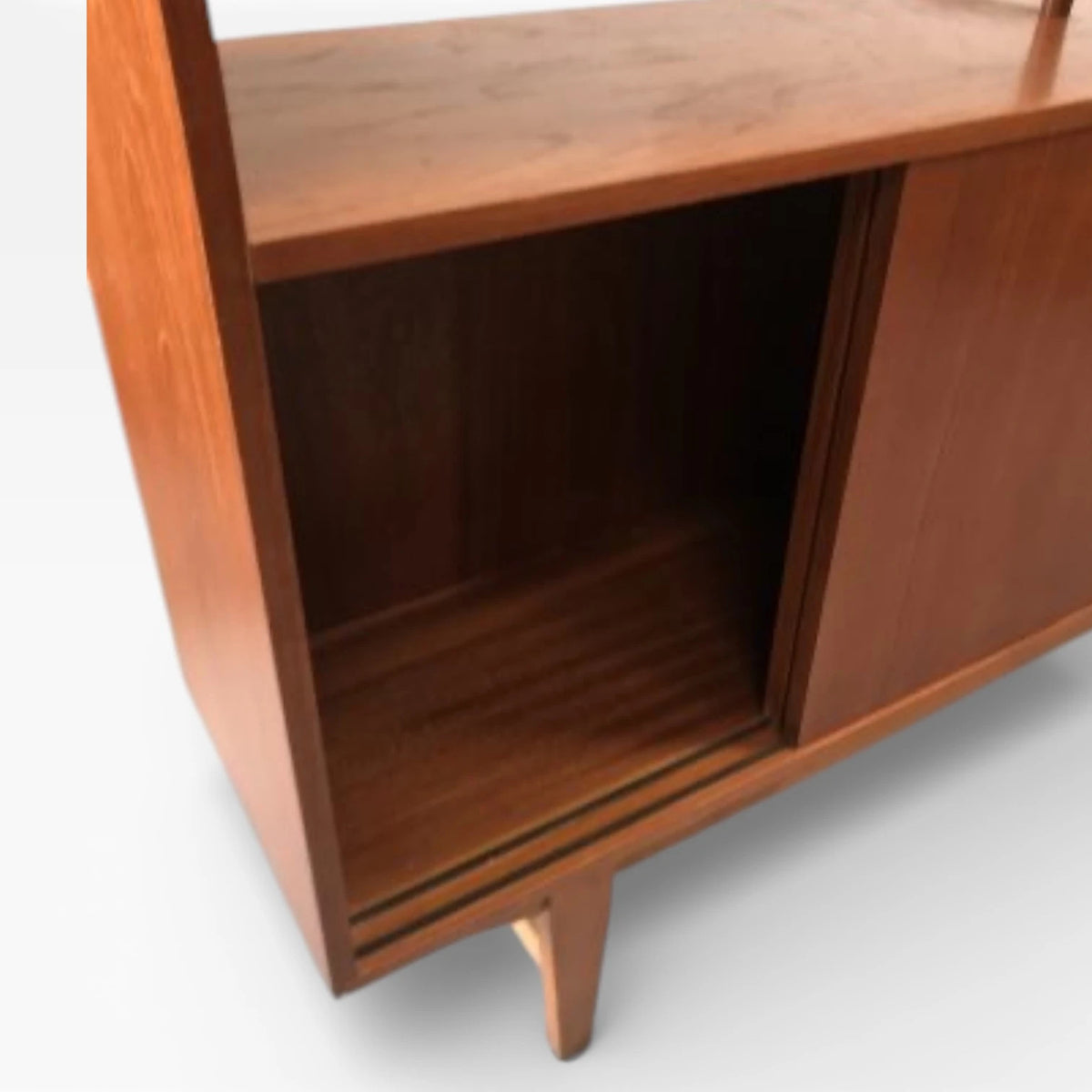 Mid Century Room Divider | Teak Shelving Unit with Sliding Door Cabinet