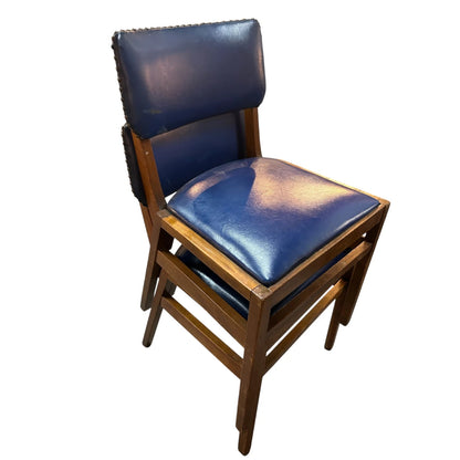 Set of 4 Vintage 1960s Ben Stoe Stacking Dining Chairs – Blue Vinyl & Teak Frame