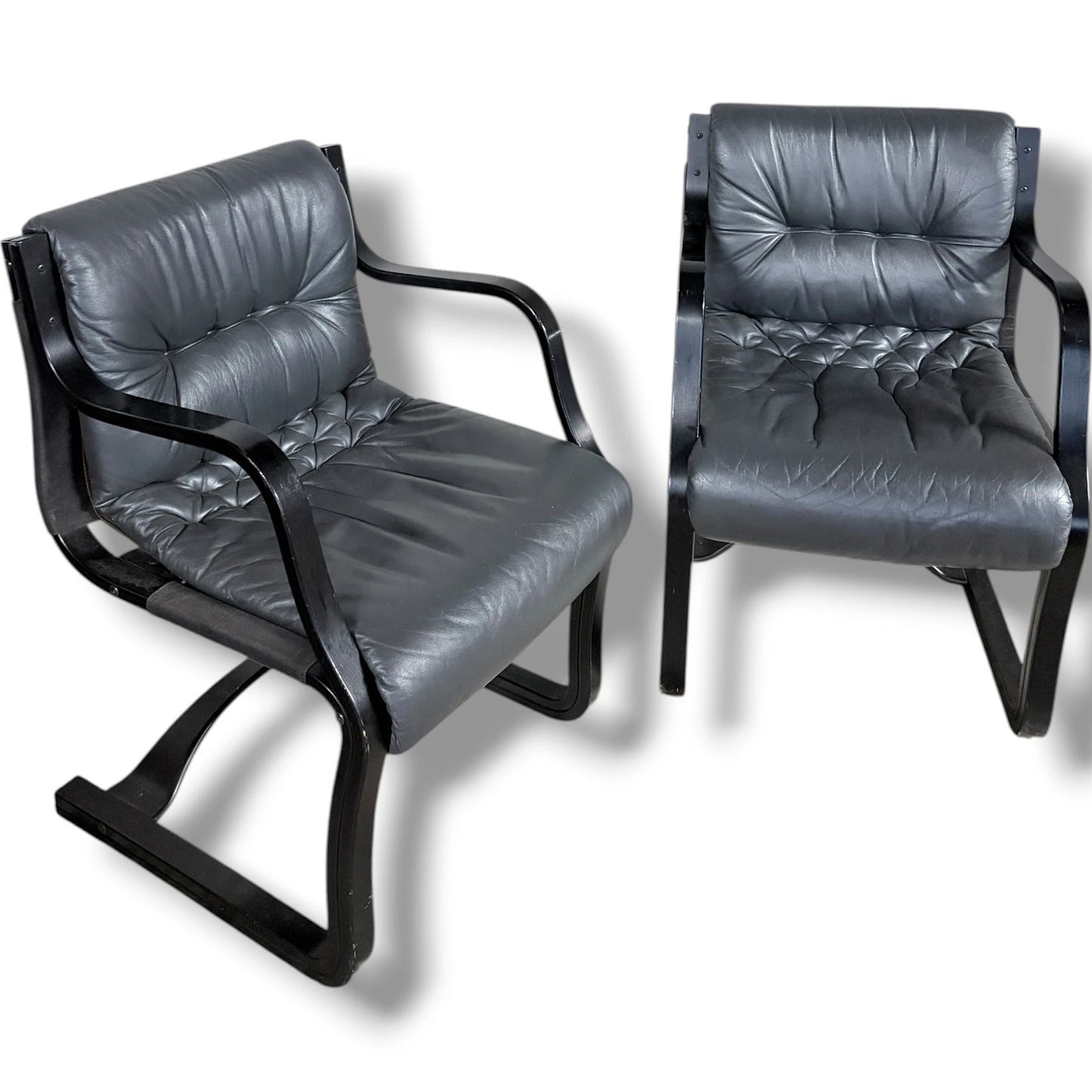 Vintage Lounge Chairs | Mid Century Armchairs with Black Stained Frames & Comfortable Seating