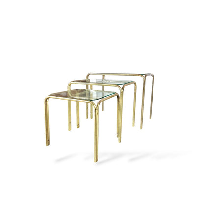 Vintage Brass and Glass Nest of Tables – 1970s Hollywood Regency Style