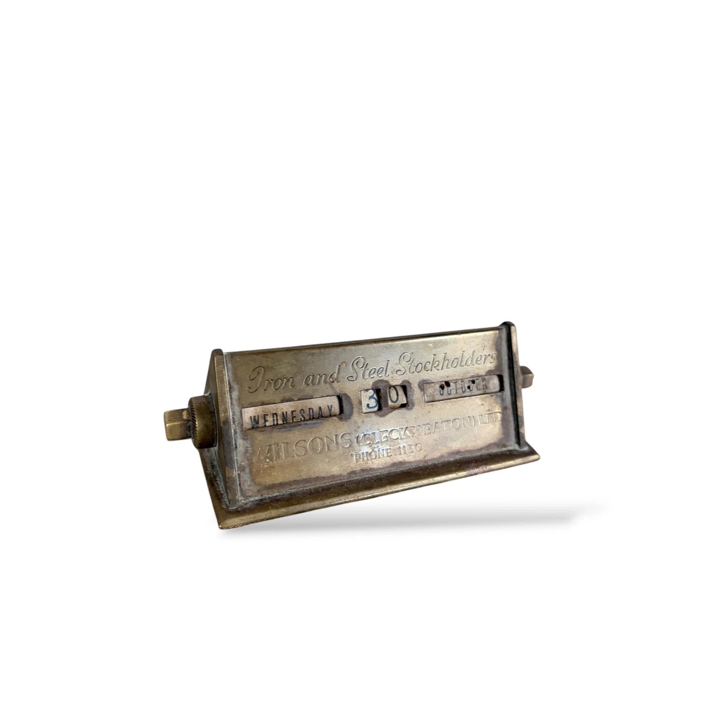 Vintage Brass Perpetual Desk Calendar – Wilsons Iron & Steel Stockholders Industrial